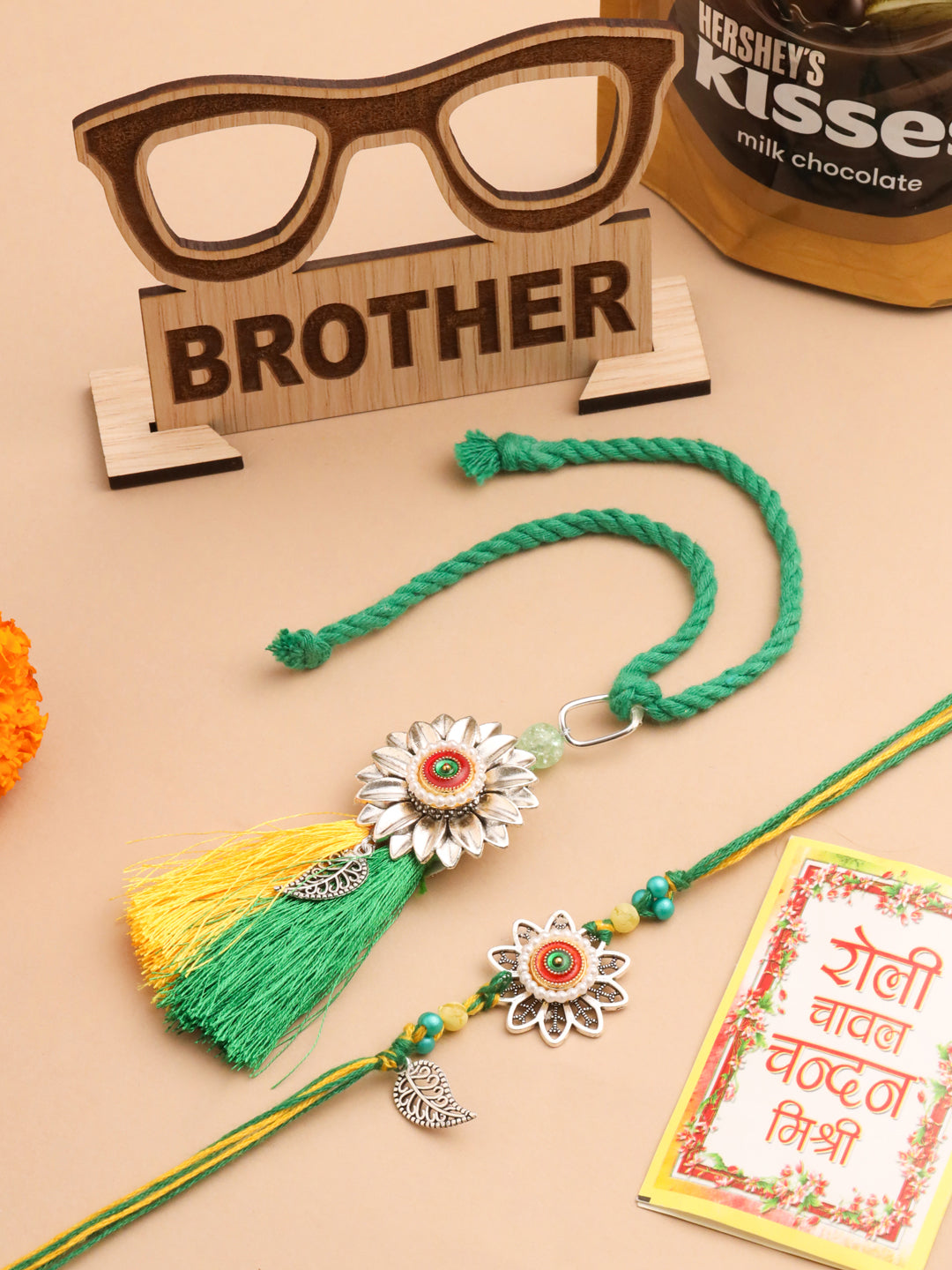 NVR Set of 2 Green Pearls Bhaiya Bhabhi Thread Rakhi, Combo for Rakshabandhan | Swadesiicart