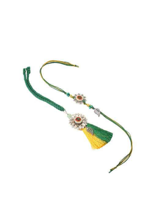 NVR Set of 2 Green Pearls Bhaiya Bhabhi Thread Rakhi, Combo for Rakshabandhan | Swadesiicart