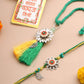 NVR Set of 2 Green Pearls Bhaiya Bhabhi Thread Rakhi with Roli Chawal Chandan & Mishri - Swadesiicart