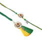 NVR Set of 2 Green Pearls Bhaiya Bhabhi Thread Rakhi with Roli Chawal Chandan & Mishri - Swadesiicart