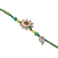 NVR Set of 2 Green Pearls Bhaiya Bhabhi Thread Rakhi with Roli Chawal Chandan & Mishri - Swadesiicart