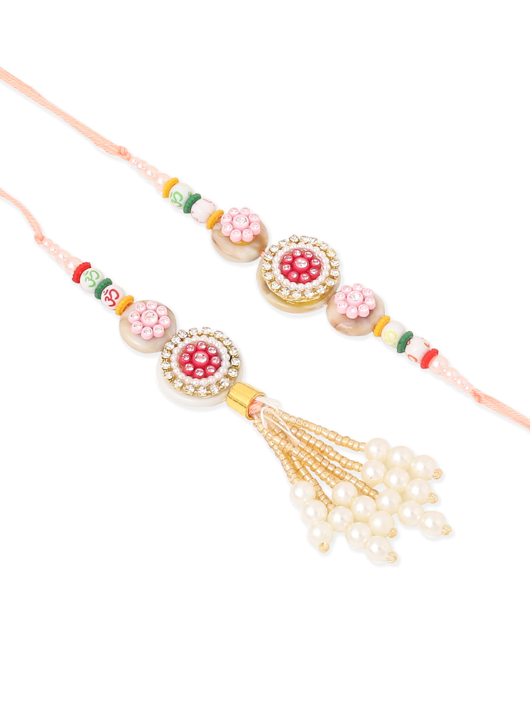 NVR Set of 2 Multicolor Artificial Stones & Beads Round Floral Bhaiya Bhabhi Rakhi Combo | Swadesiicart