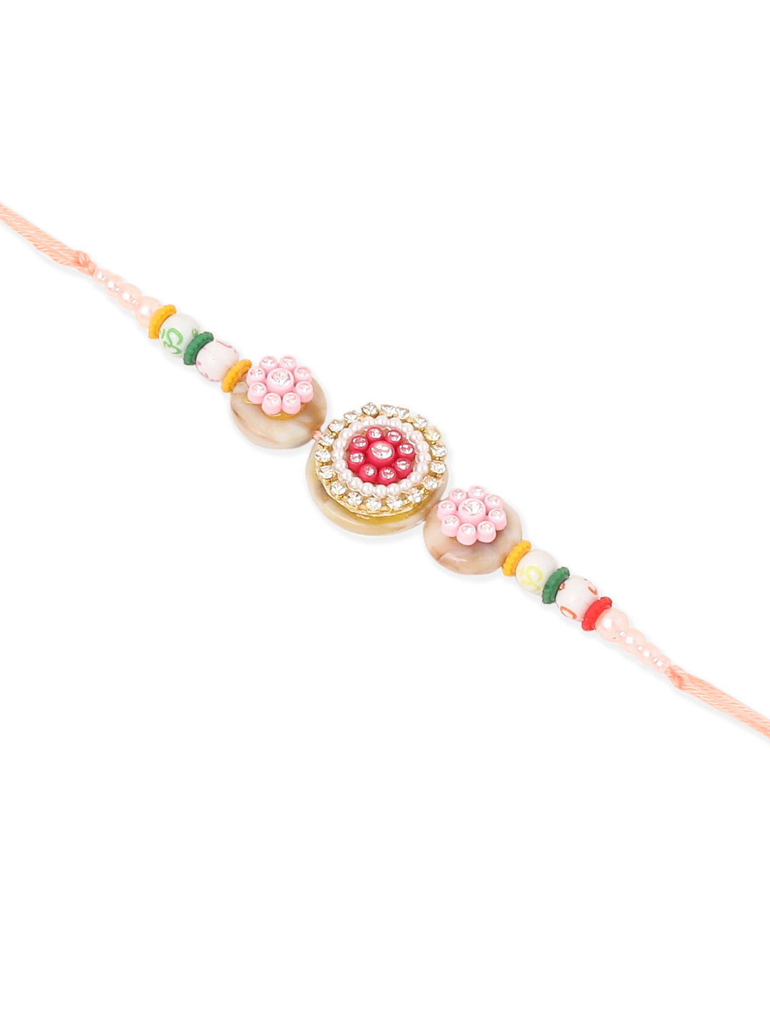 NVR Set of 2 Multicolor Artificial Stones & Beads Round Floral Bhaiya Bhabhi Rakhi Combo | Swadesiicart