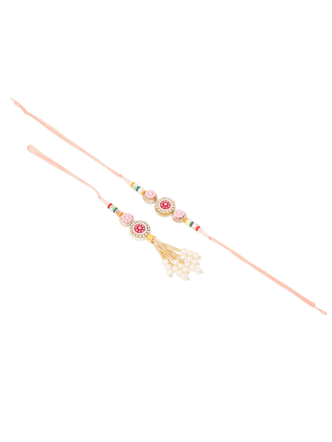 NVR Set of 2 Multicolor Artificial Stones & Beads Round Floral Bhaiya Bhabhi Rakhi Combo | Swadesiicart