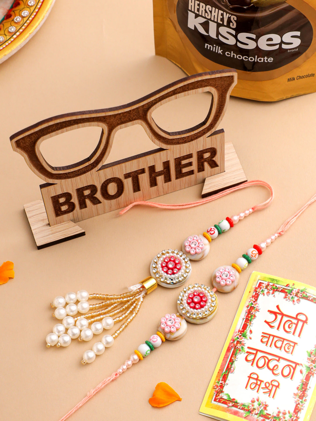 NVR Set of 2 Multicolor Artificial Stones & Beads Round Floral Bhaiya Bhabhi Rakhi Combo | Swadesiicart