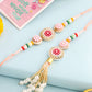 NVR Set of 2 Multicolor Artificial Stones & Beads Round Floral Bhaiya Bhabhi Rakhi with Roli Chawal Chandan & Mishri | Swadesiicart
