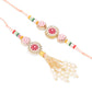 NVR Set of 2 Multicolor Artificial Stones & Beads Round Floral Bhaiya Bhabhi Rakhi with Roli Chawal Chandan & Mishri | Swadesiicart