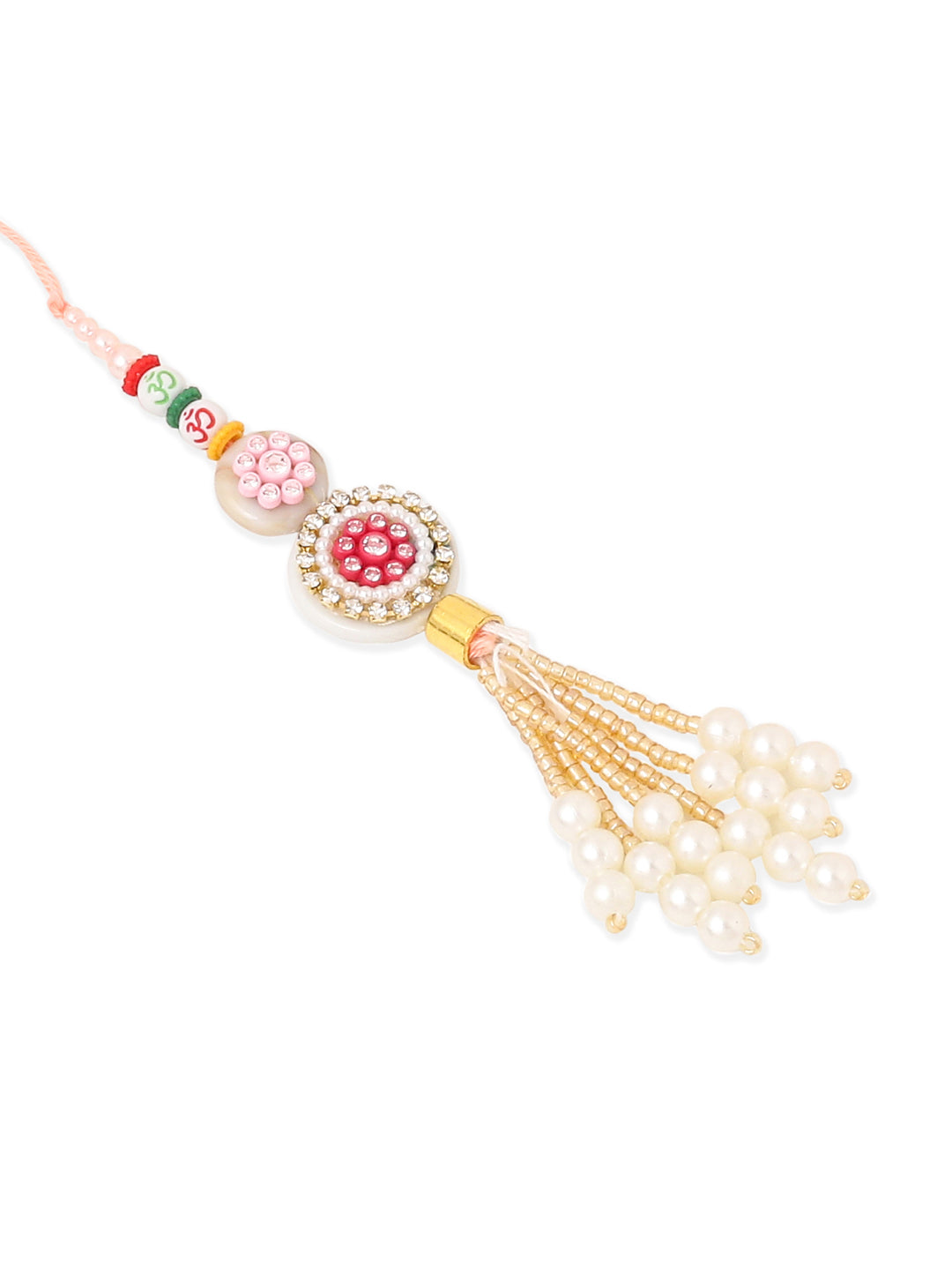 NVR Set of 2 Multicolor Artificial Stones & Beads Round Floral Bhaiya Bhabhi Rakhi with Roli Chawal Chandan & Mishri | Swadesiicart