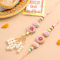 NVR Set of 2 Multicolor Artificial Stones & Beads Round Floral Bhaiya Bhabhi Rakhi with Roli Chawal Chandan & Mishri | Swadesiicart