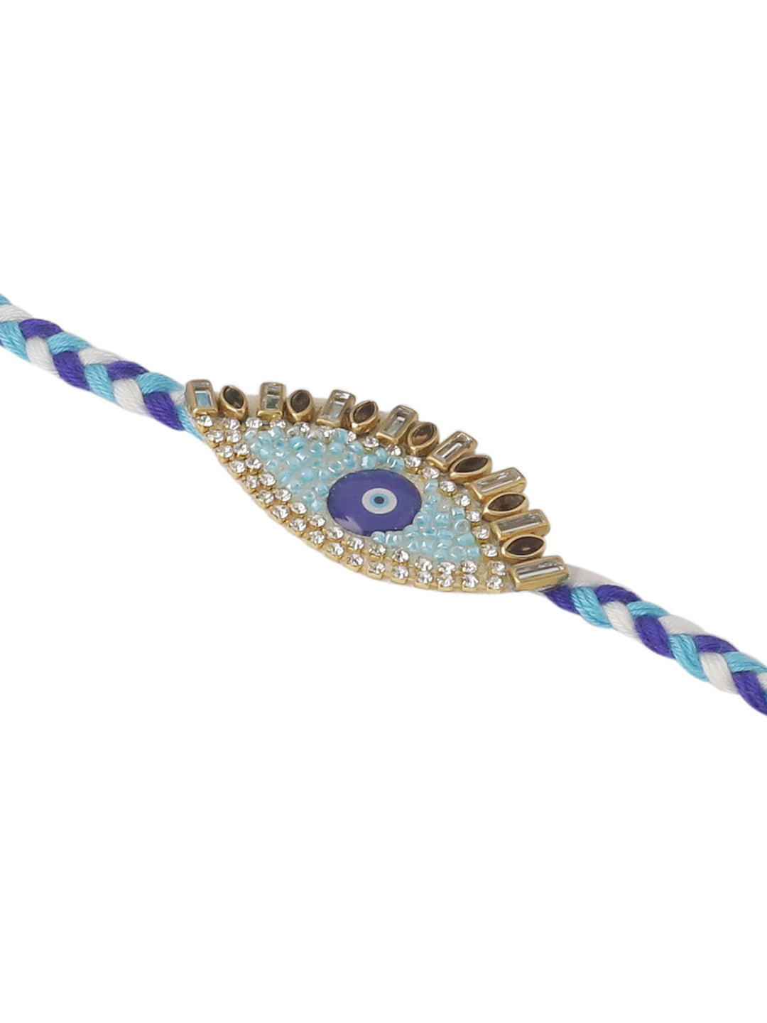 NVR Set of 2 Blue Evil Eye & Kundan Studded Handcrafted Bhaiya Bhabhi Rakhi Combo | Swadesiicart