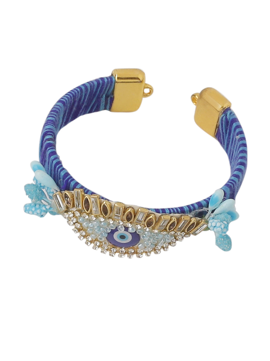 NVR Set of 2 Blue Evil Eye & Kundan Studded Handcrafted Bhaiya Bhabhi Rakhi with Roli Chawal Chandan & Mishri | Swadesiicart