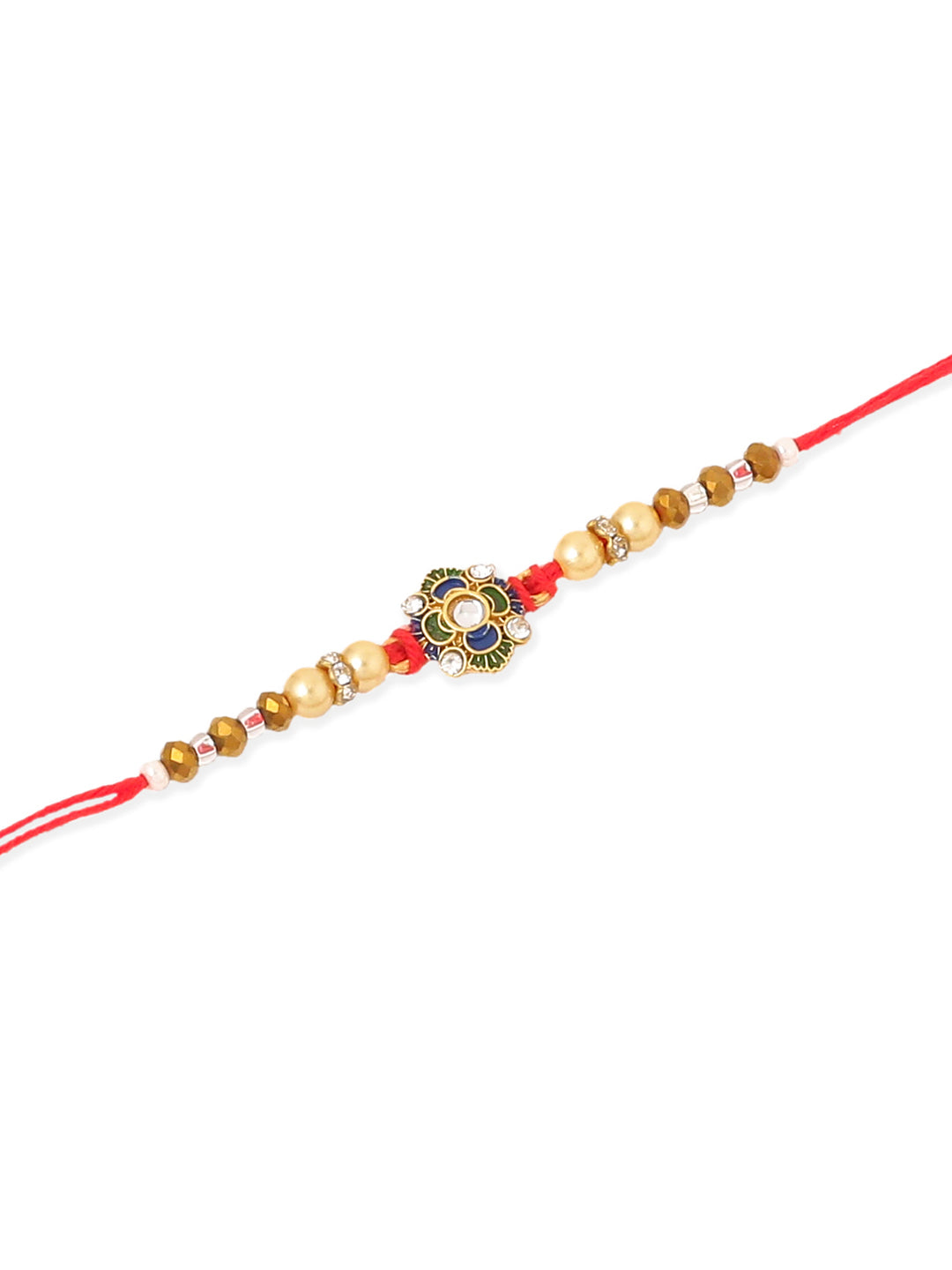 NVR Men Set of 2 Red & Gold Floral Design Artificial Stones & Beads Thread Rakhi Combo | Swadesiicart
