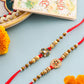 NVR Men Set of 2 Red & Gold Floral Design Artificial Stones & Beads Thread Rakhi With Roli Chawal Chandan & Mishri - Swadesiicart