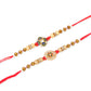 NVR Men Set of 2 Red & Gold Floral Design Artificial Stones & Beads Thread Rakhi With Roli Chawal Chandan & Mishri - Swadesiicart