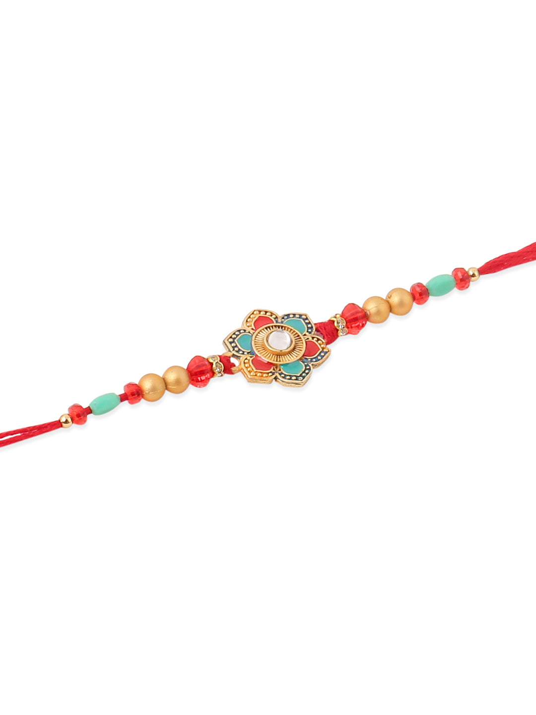 NVR Men Set of 2 Floral Design Red Artificial Stones & Beads Thread Rakhi Combo | Swadesiicart