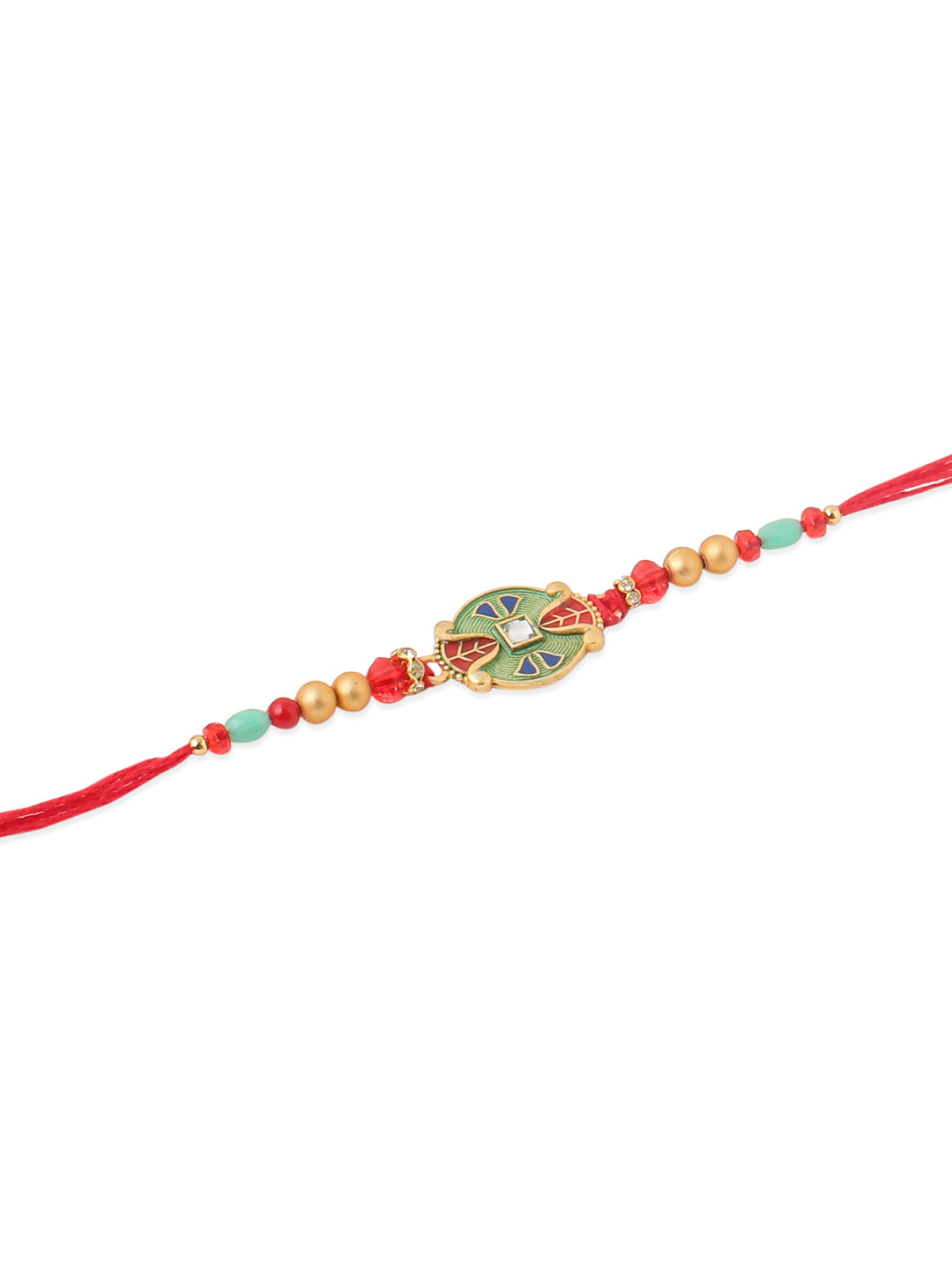 NVR Men Set of 2 Floral Design Red Artificial Stones & Beads Thread Rakhi Combo | Swadesiicart