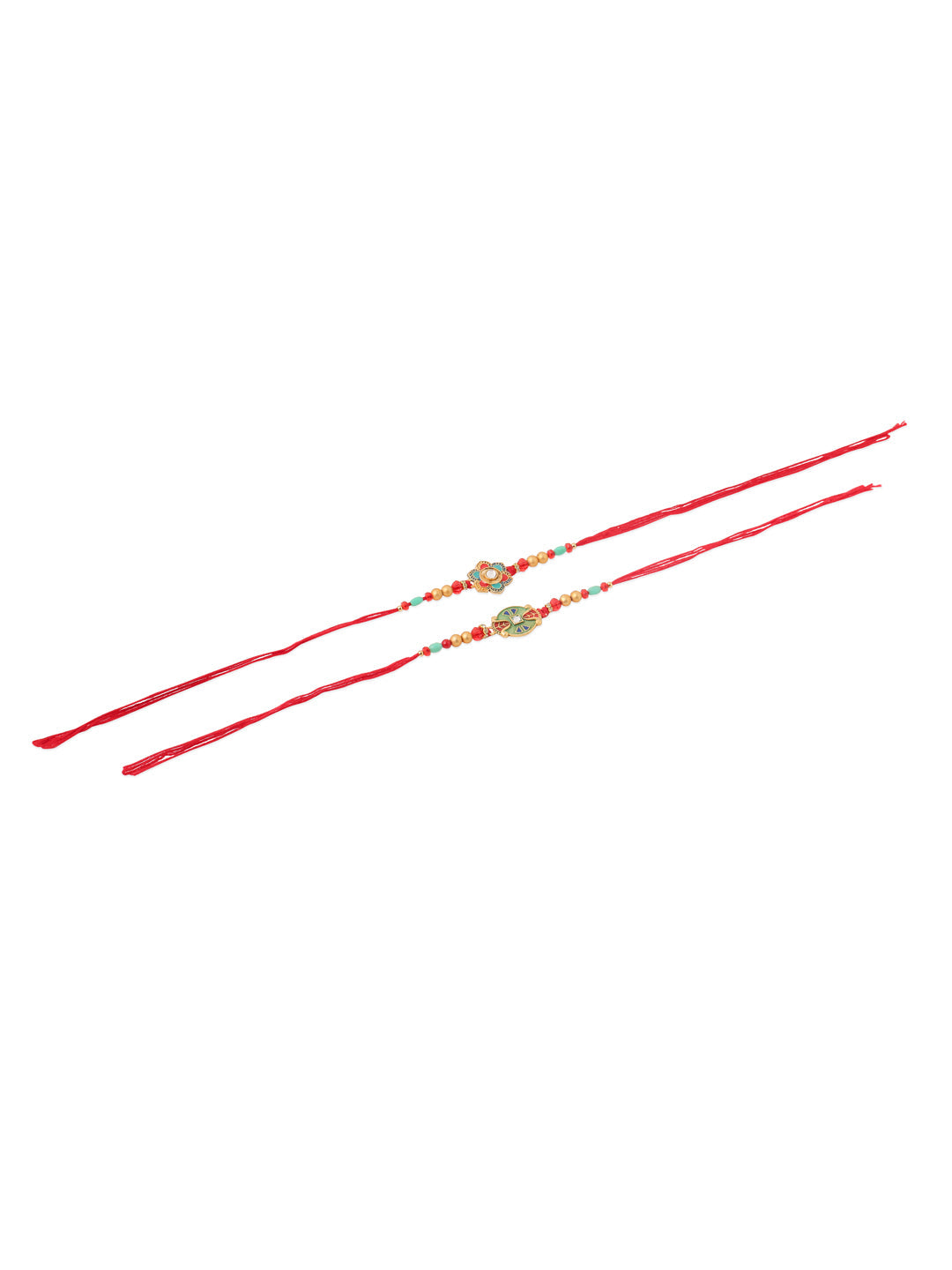 NVR Men Set of 2 Floral Design Red Artificial Stones & Beads Thread Rakhi Combo | Swadesiicart