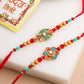 NVR Men Set of 2 Floral Design Red Artificial Stones & Beads Thread Rakhi With Roli Chawal Chandan & Mishri - Swadesiicart