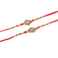 NVR Men Set of 2 Floral Design Red Artificial Stones & Beads Thread Rakhi With Roli Chawal Chandan & Mishri - Swadesiicart