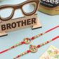 NVR Men Set of 2 Golden Red Religious Designer Ganesh Ji Thread Rakhi Combo | Swadesiicart