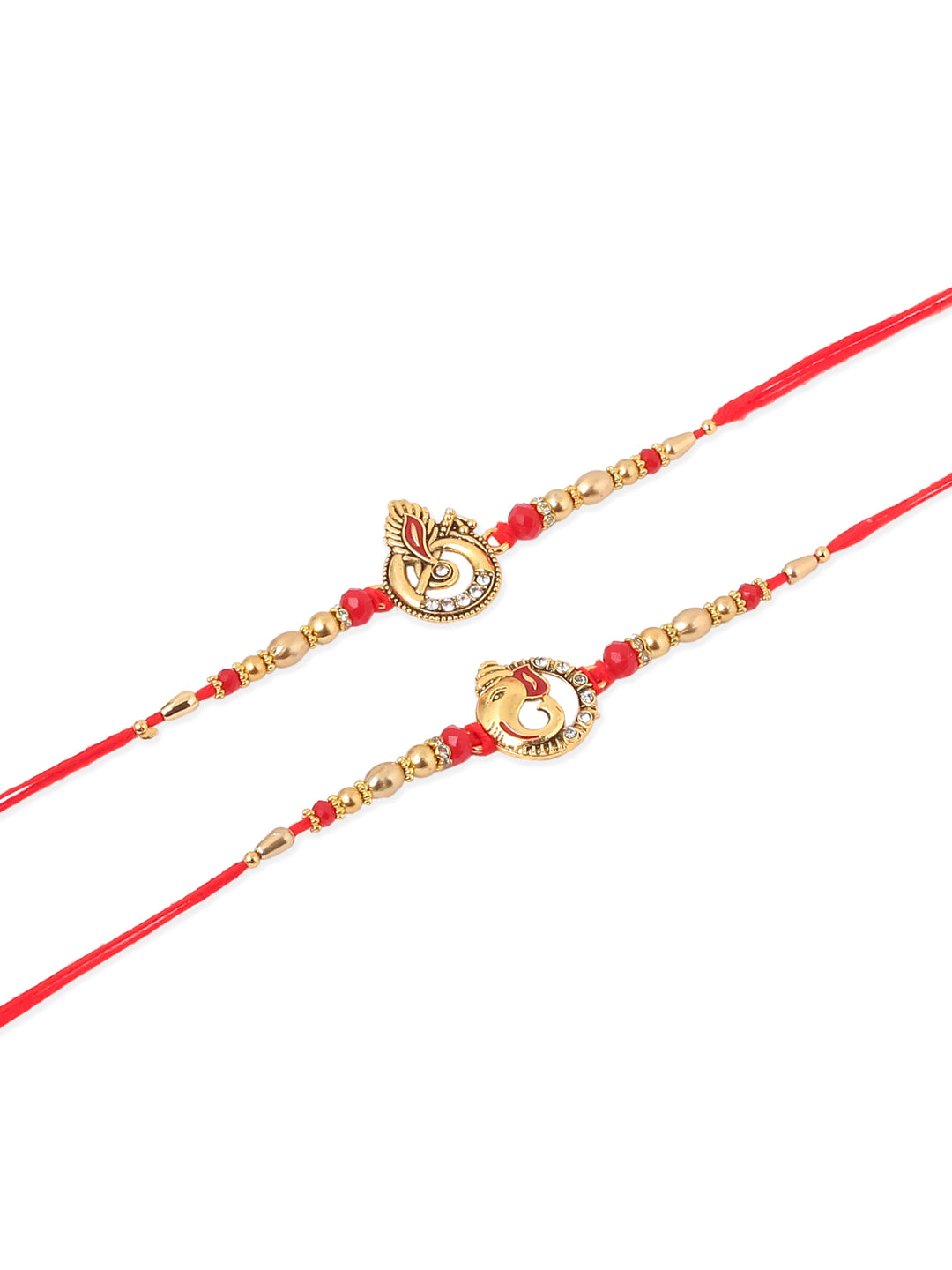 NVR Men Set of 2 Golden Red Religious Designer Ganesh Ji Thread Rakhi Combo | Swadesiicart