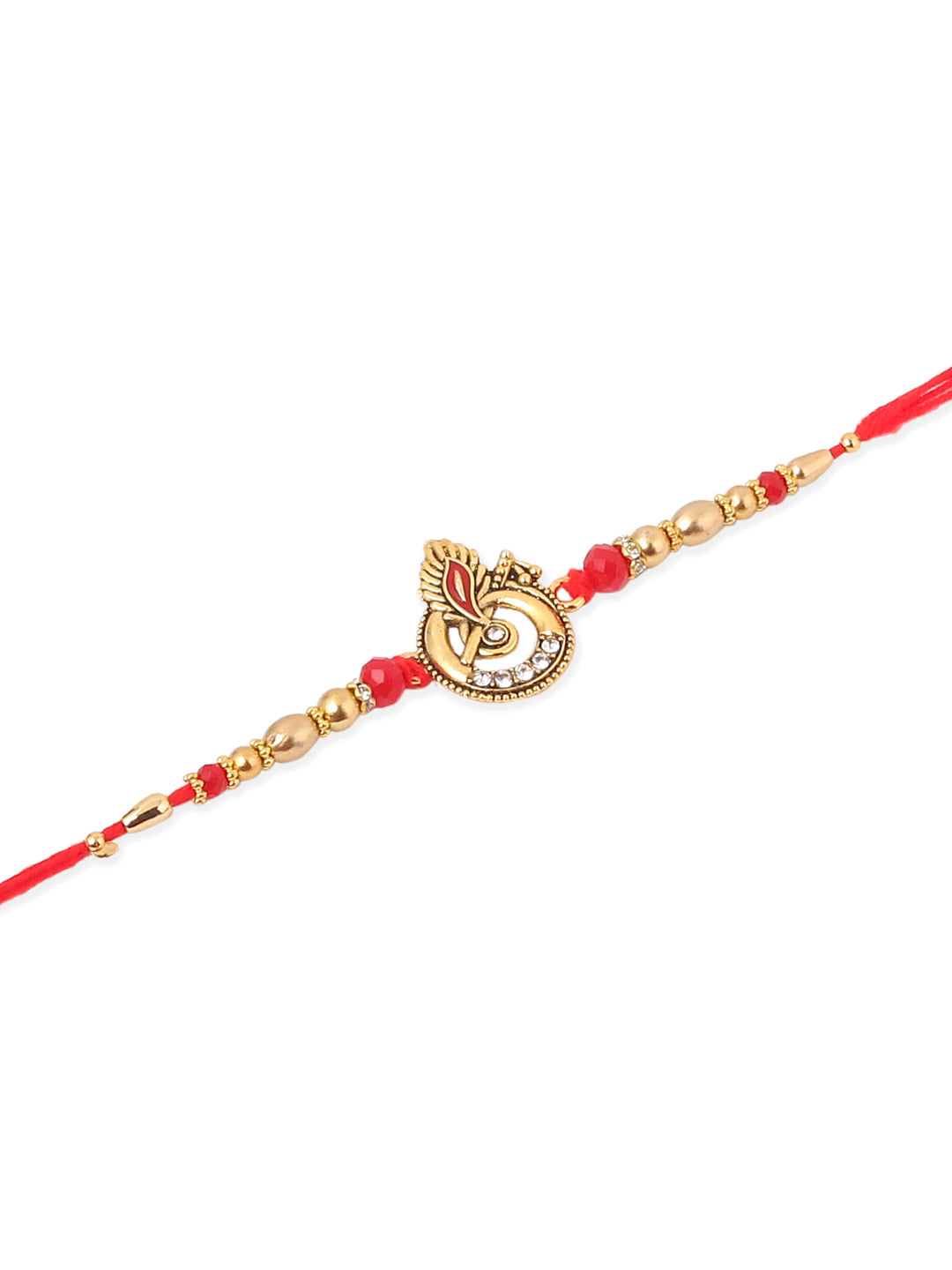 NVR Men Set of 2 Golden Red Religious Designer Ganesh Ji Thread Rakhi Combo | Swadesiicart