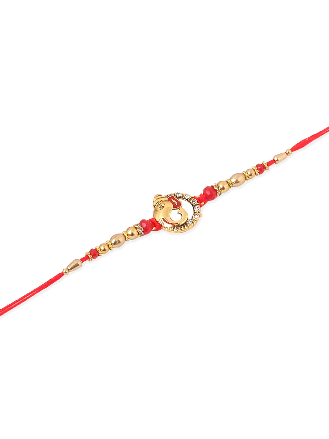 NVR Men Set of 2 Golden Red Religious Designer Ganesh Ji Thread Rakhi Combo | Swadesiicart
