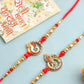 NVR Men Set of 2 Golden Red Religious Designer Ganesh Ji Thread Rakhi With Roli Chawal Chandan & Mishri | Swadesiicart