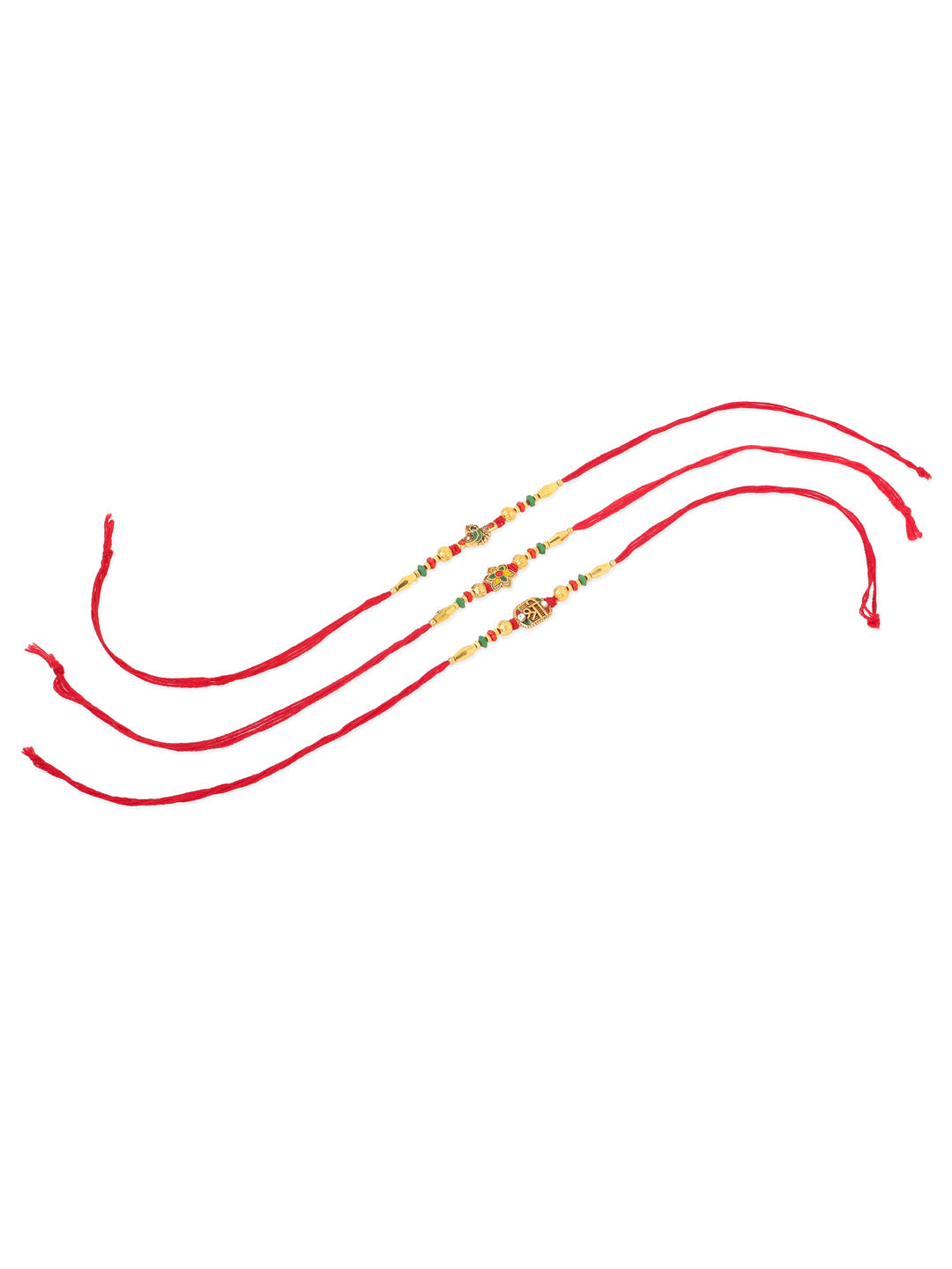 NVR Men Set of 3 Red & Gold Floral Design Artificial Stones and Beads Thread Rakhi Combo | Swadesiicart