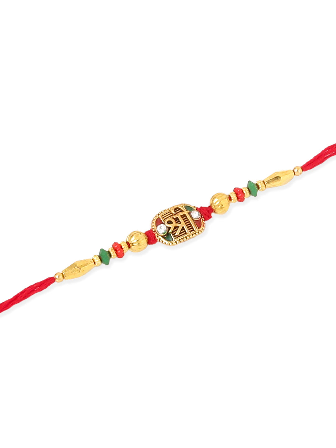 NVR Men Set of 3 Red & Gold Floral Design Artificial Stones and Beads Thread Rakhi Combo | Swadesiicart