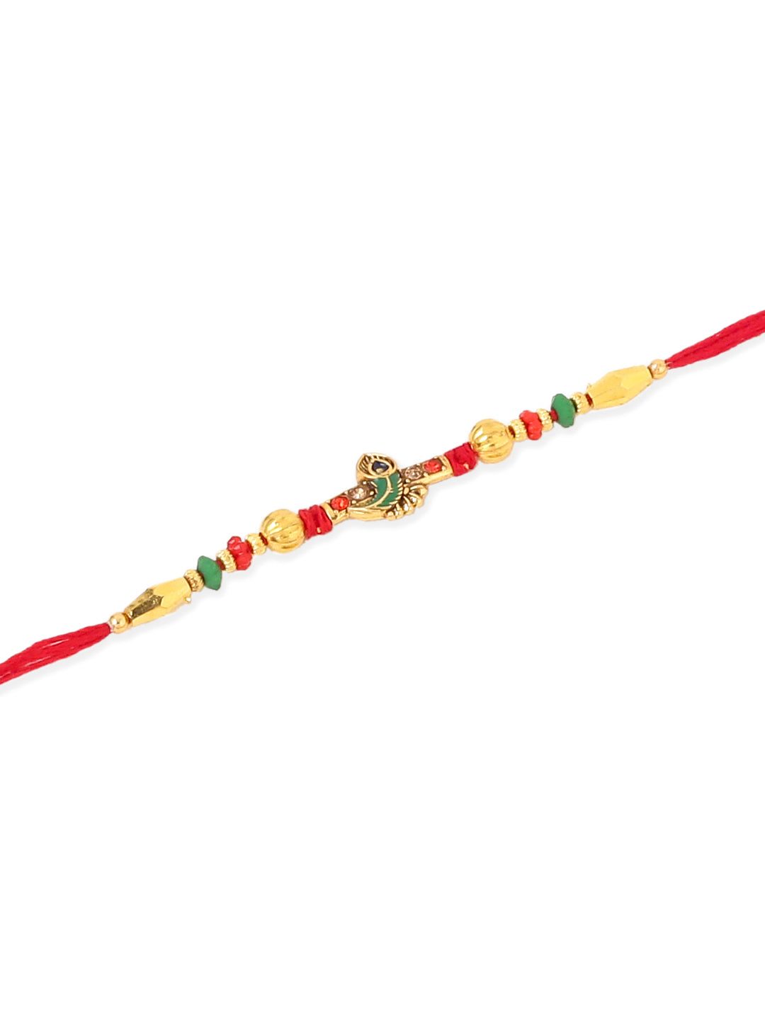 NVR Men Set of 3 Red & Gold Floral Design Artificial Stones and Beads Thread Rakhi Combo | Swadesiicart