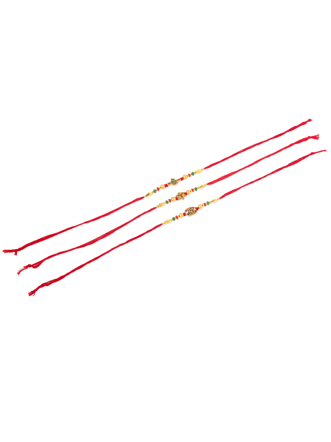 NVR Men Set of 3 Red & Gold Floral Design Artificial Stones and Beads Thread Rakhi Combo | Swadesiicart