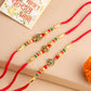 NVR Men Set of 3 Red & Gold Floral Design Artificial Stones and Beads Thread Rakhi With Roli Chawal Chandan & Mishri - Swadesiicart