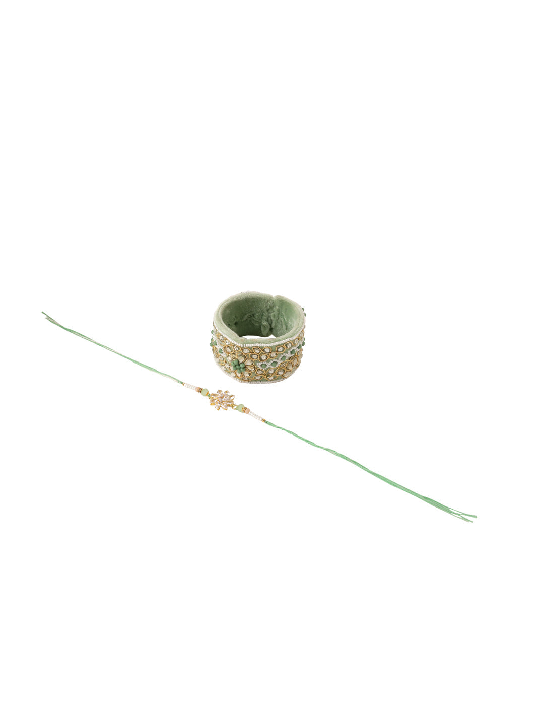 NVR Set of 2 Green Artificial Stones Bhaiya Bhabhi Rakhi With Roli Chawal Chandan & Mishri | Swadesiicart