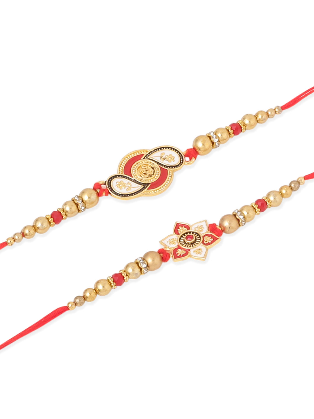 NVR Men Set of 2 Red & Gold Floral Design Artificial Beads Thread Rakhi Combo | Swadesiicart