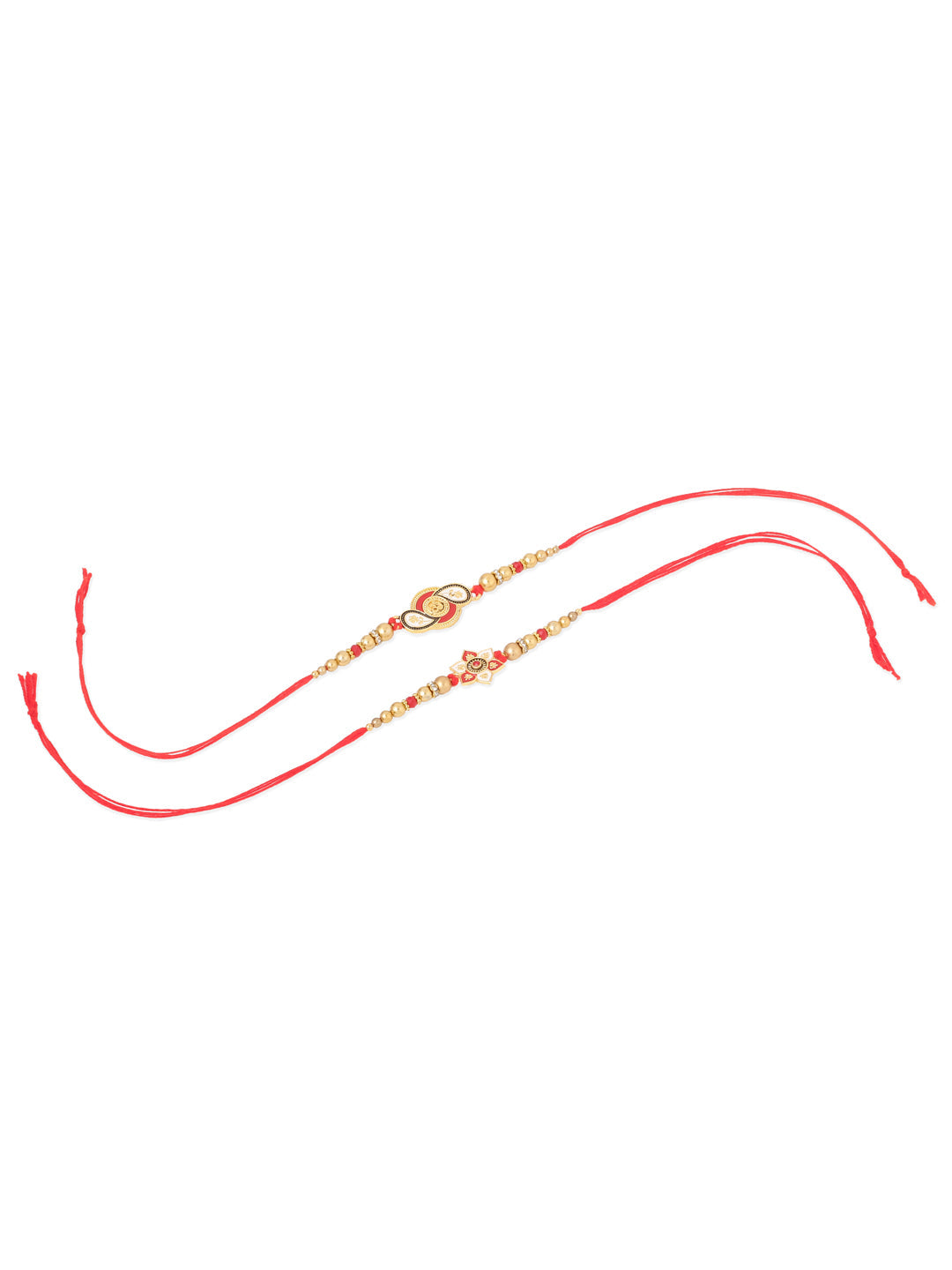 NVR Men Set of 2 Red & Gold Floral Design Artificial Beads Thread Rakhi Combo | Swadesiicart