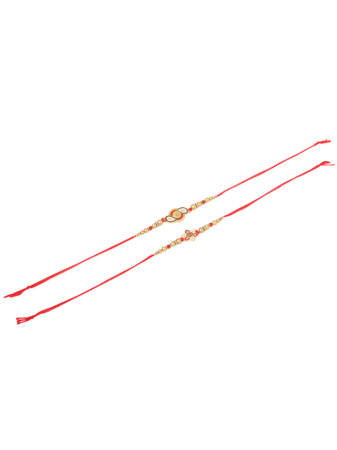 NVR Men Set of 2 Red & Gold Floral Design Artificial Beads Thread Rakhi Combo | Swadesiicart
