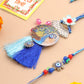 NVR Set of 2 Blue Evil Eye & Peacock Design Artificial Beads Bhaiya Bhabhi Rakhi With Roli Chawal Chandan & Mishri | Swadesiicart