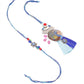 NVR Set of 2 Blue Evil Eye & Peacock Design Artificial Beads Bhaiya Bhabhi Rakhi With Roli Chawal Chandan & Mishri | Swadesiicart