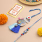 NVR Set of 2 Blue Evil Eye & Peacock Design Artificial Beads Bhaiya Bhabhi Rakhi With Roli Chawal Chandan & Mishri | Swadesiicart
