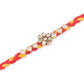 NVR Men Set of 3 Red & Yellow Kundan Studded Floral Design Thread Rakhi with Roli Chawal Chandan & Mishri - Swadesiicart