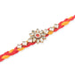 NVR Men Set of 3 Red & Yellow Kundan Studded Floral Design Thread Rakhi with Roli Chawal Chandan & Mishri - Swadesiicart