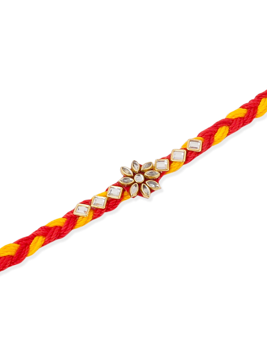 NVR Men Set of 6 Red & Yellow Kundan Studded Floral Design Thread Rakhi Combo | Swadesiicart
