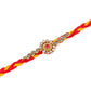 NVR Men Set of 6 Red & Yellow Kundan Studded Floral Design Thread Rakhi with Roli Chawal Chandan & Mishri | Swadesiicart