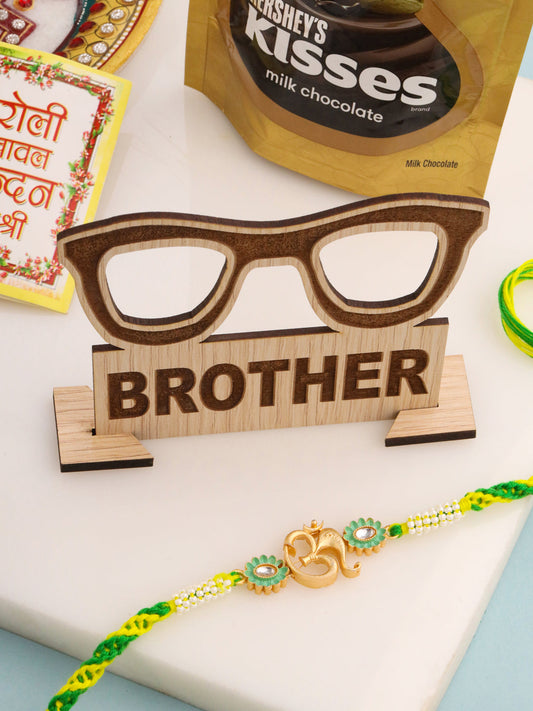 NVR Men Green Kundan Studded Om Design Thread Rakhi, Combo for Rakshabandhan | Swadesiicart