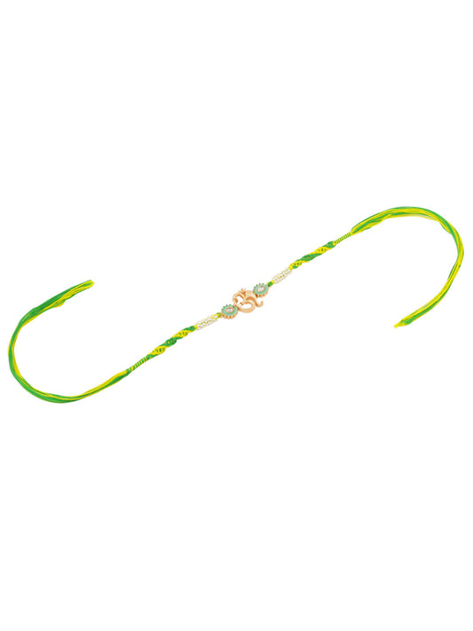 NVR Men Green Kundan Studded Om Design Thread Rakhi, Combo for Rakshabandhan | Swadesiicart