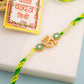 NVR Men Green Kundan Studded Om Design Thread Rakhi with Roli Chawal Chandan & Mishri - Swadesiicart