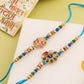 NVR Men Set of 2 Blue Artificial Stones & Beads Thread Rakhi with Roli Chawal Chandan & Mishri - Swadesiicart