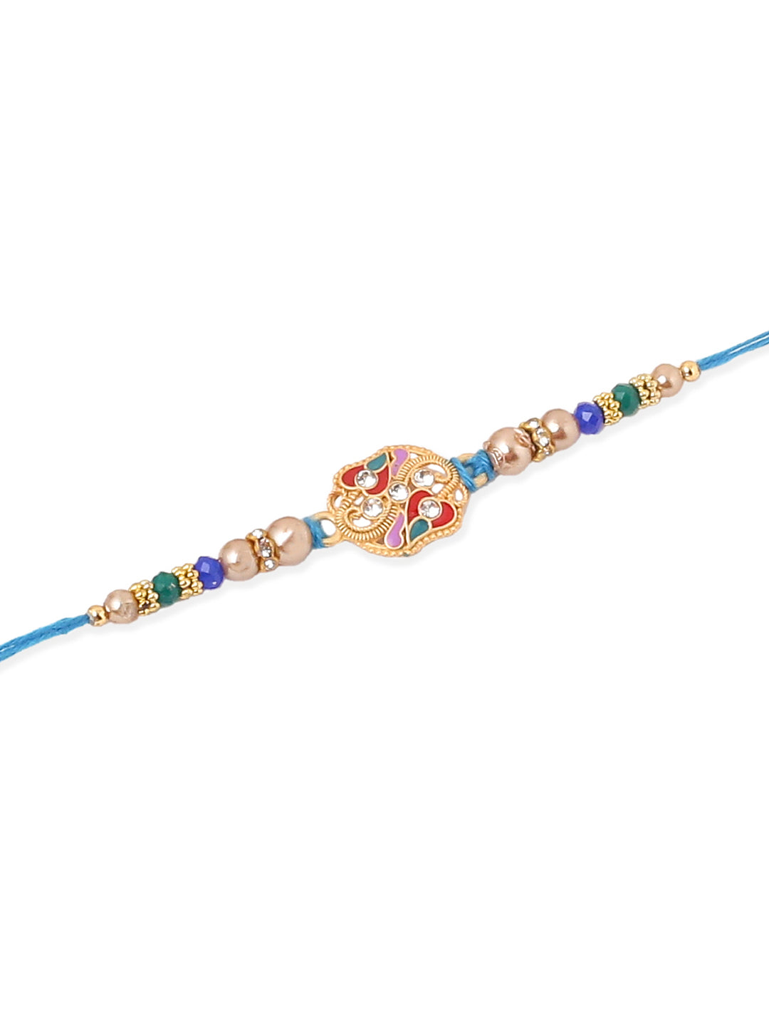 NVR Men Set of 2 Blue Artificial Stones & Beads Thread Rakhi with Roli Chawal Chandan & Mishri - Swadesiicart