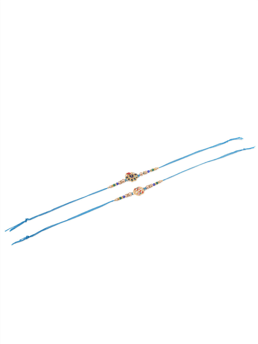 NVR Men Set of 2 Blue Artificial Stones & Beads Thread Rakhi with Roli Chawal Chandan & Mishri - Swadesiicart